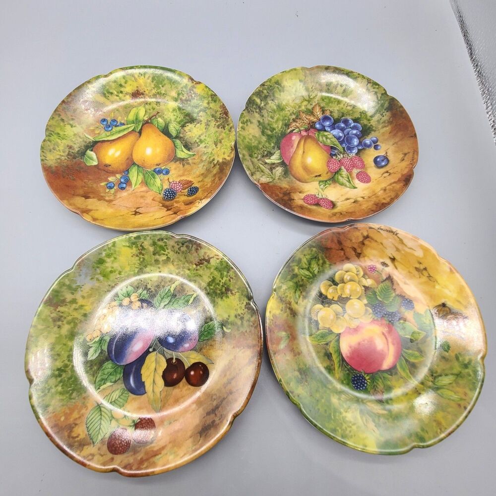 Rochard Limoges Set (4) "Still Life" Dessert Plates 6"  Fruits Scalloped New
